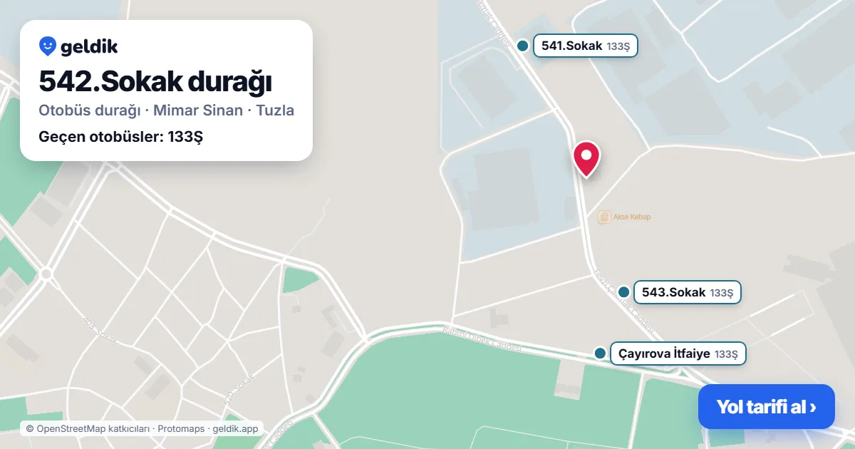 542.Sokak otobüs durağı haritada: konumu ve yakındaki duraklar