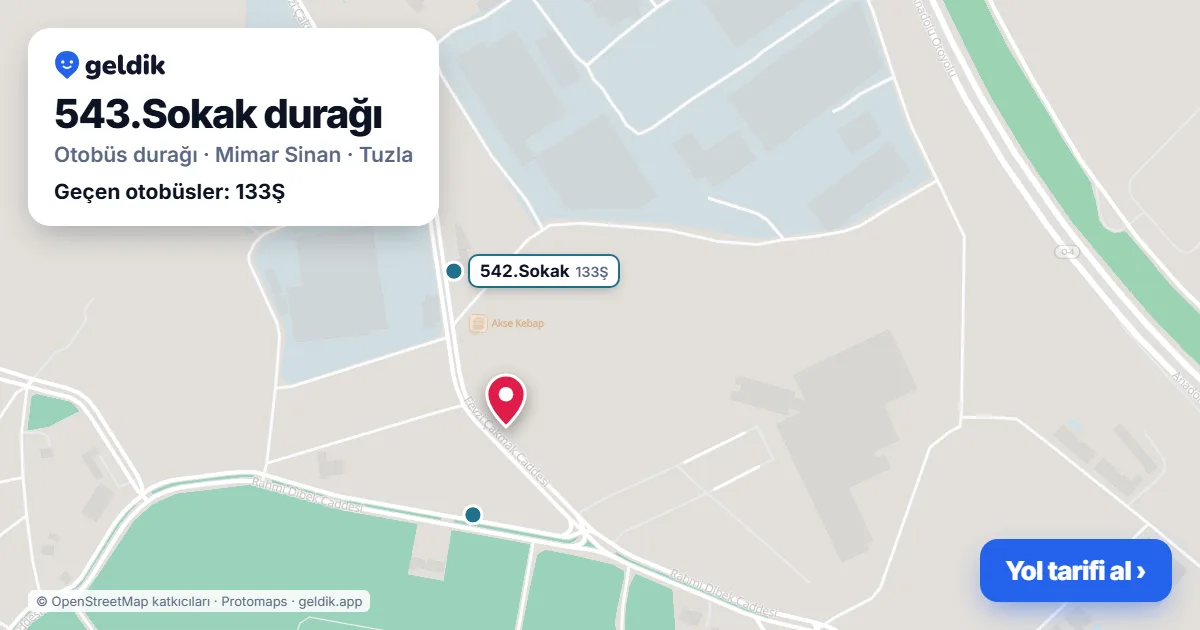 543.Sokak otobüs durağı haritada: konumu ve yakındaki duraklar