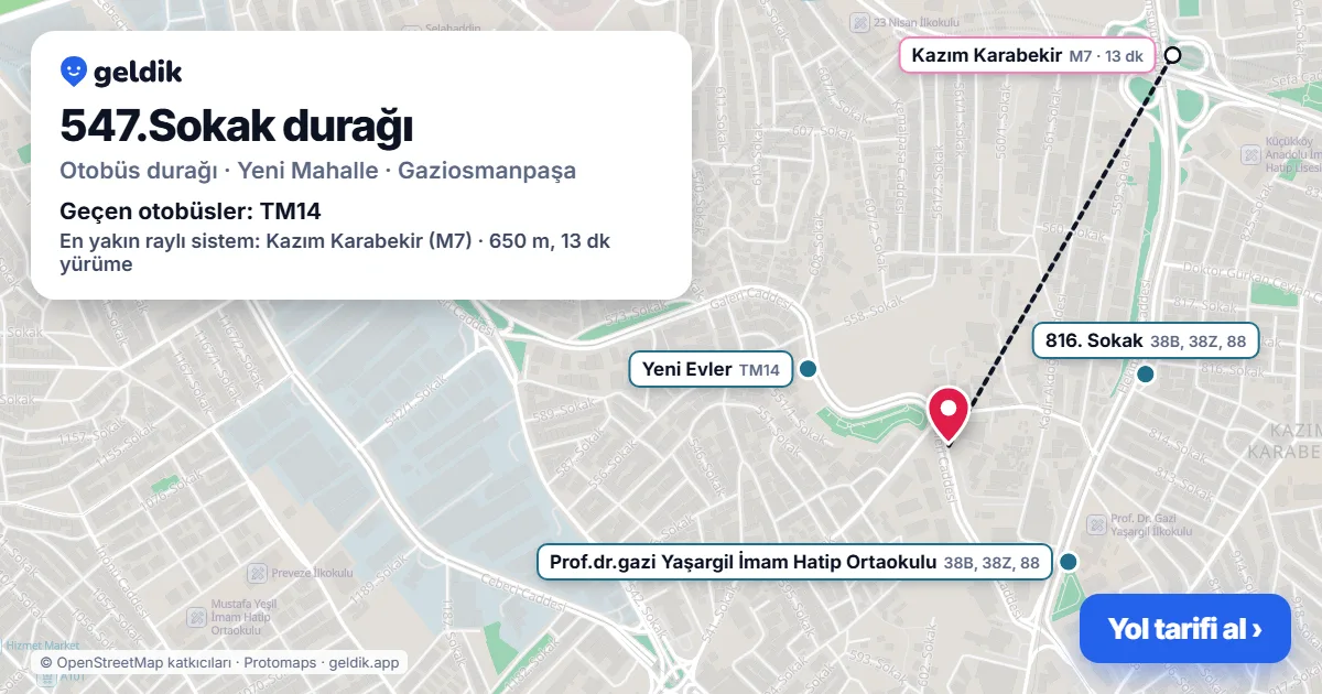547.Sokak otobüs durağı haritada: konumu ve yakındaki duraklar