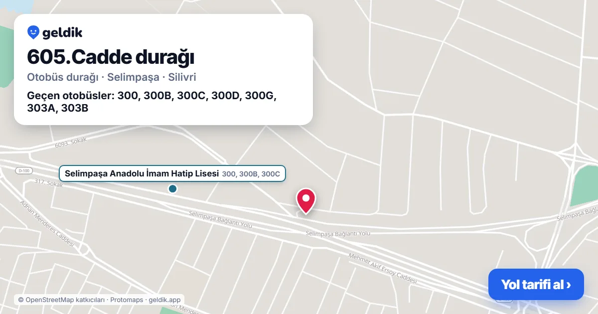 605.Cadde otobüs durağı haritada: konumu ve yakındaki duraklar