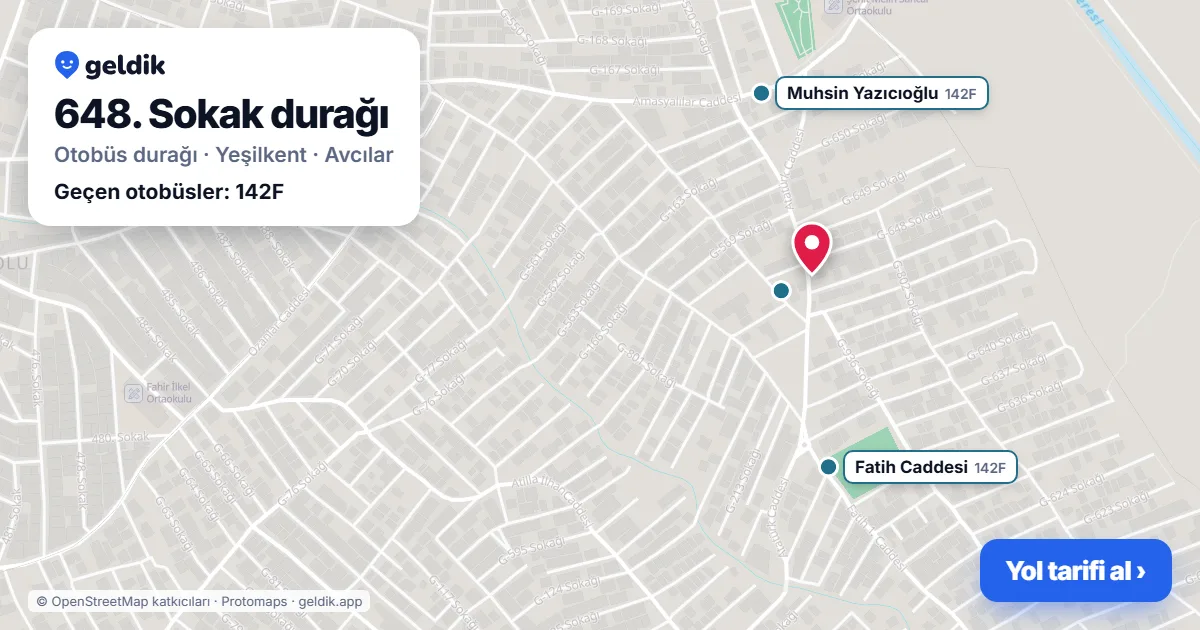 648. Sokak otobüs durağı haritada: konumu ve yakındaki duraklar