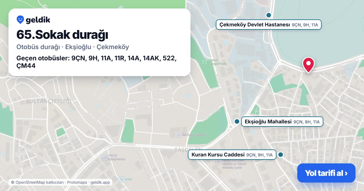 65.Sokak otobüs durağı haritada: konumu ve yakındaki duraklar