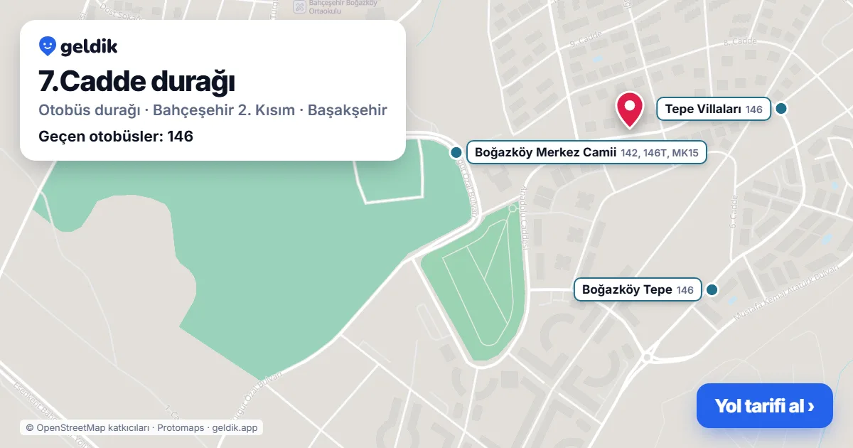 7.Cadde otobüs durağı haritada: konumu ve yakındaki duraklar