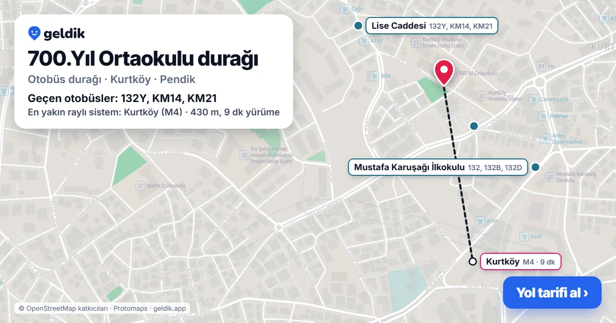 700.Yıl Ortaokulu otobüs durağı haritada: konumu ve yakındaki duraklar