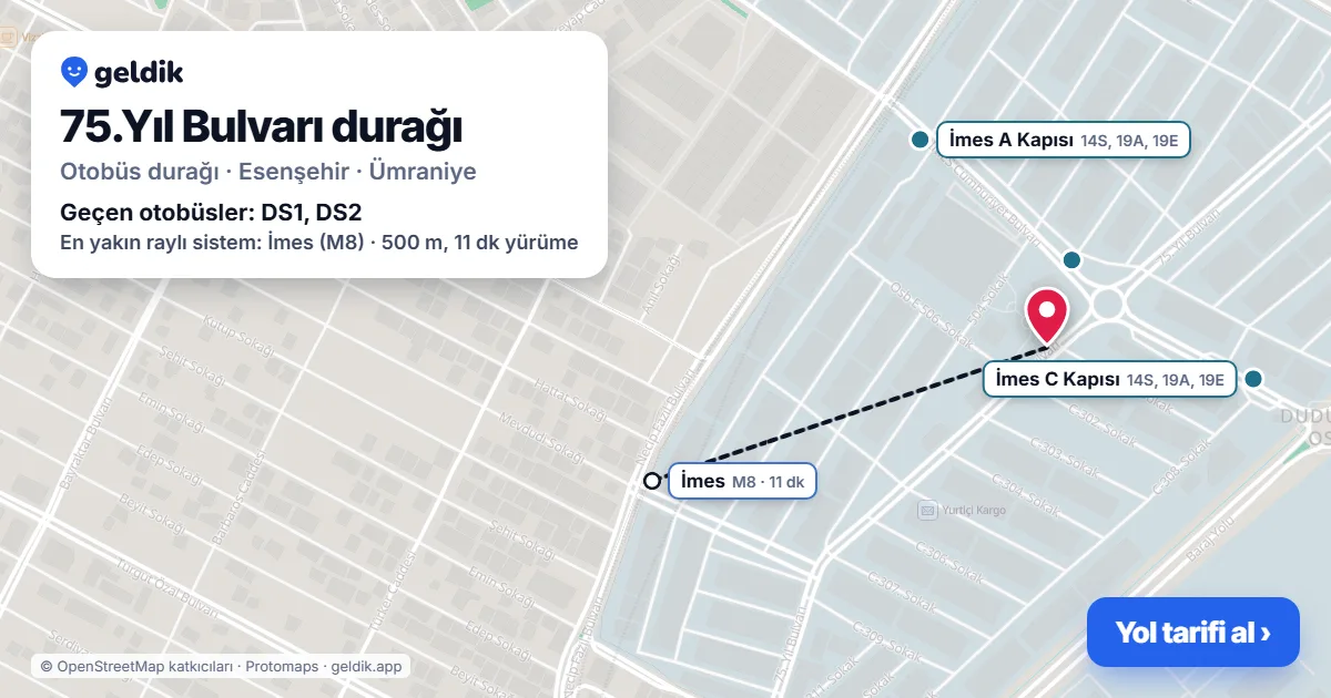 75.Yıl Bulvarı otobüs durağı haritada: konumu ve yakındaki duraklar