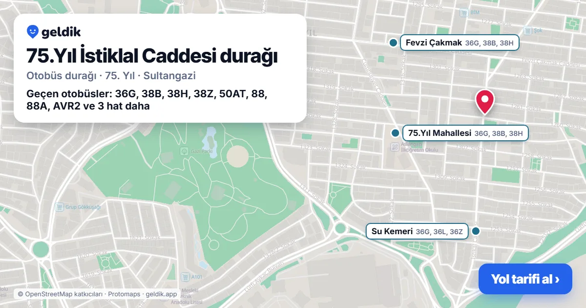 75.Yıl İstiklal Caddesi otobüs durağı haritada: konumu ve yakındaki duraklar