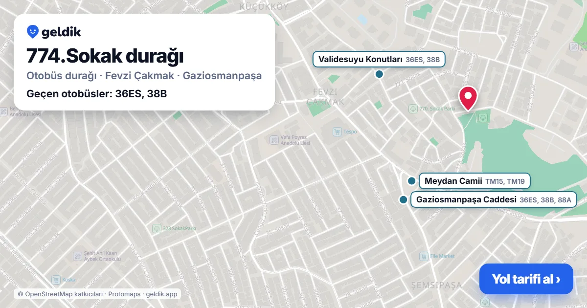 774.Sokak otobüs durağı haritada: konumu ve yakındaki duraklar