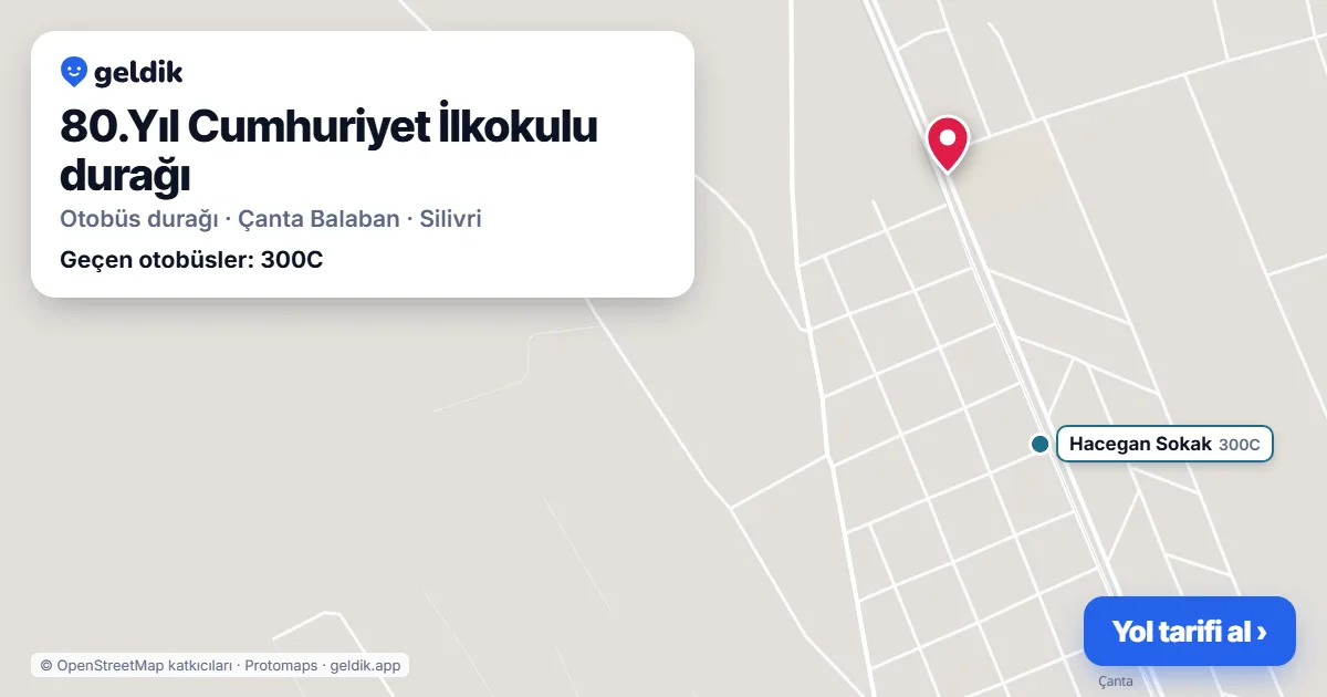 80.Yıl Cumhuriyet İlkokulu otobüs durağı haritada: konumu ve yakındaki duraklar