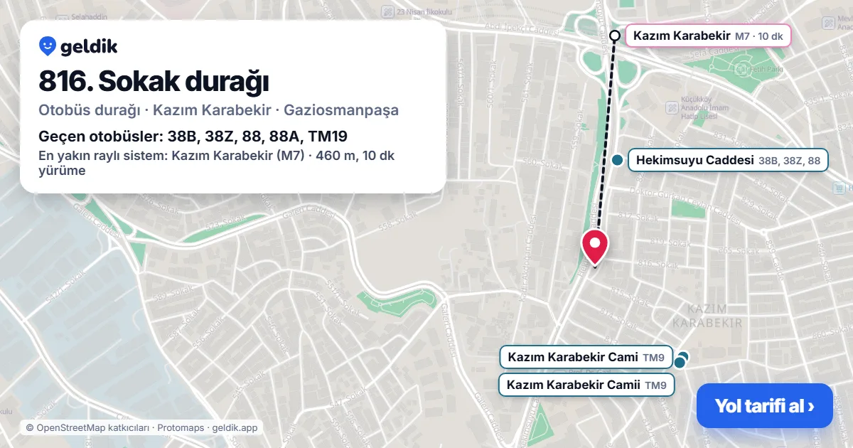 816. Sokak otobüs durağı haritada: konumu ve yakındaki duraklar