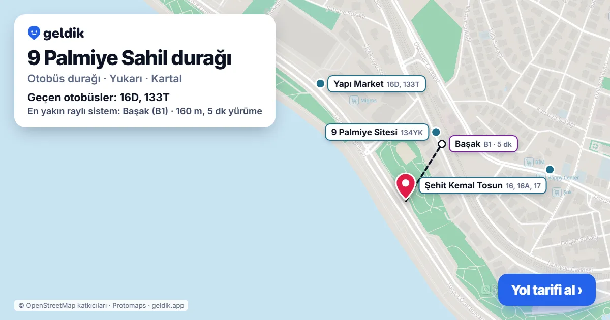 9 Palmiye Sahil otobüs durağı haritada: konumu ve yakındaki duraklar