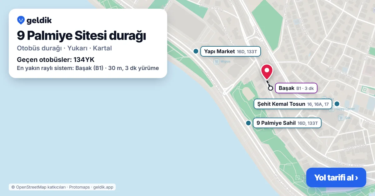 9 Palmiye Sitesi otobüs durağı haritada: konumu ve yakındaki duraklar