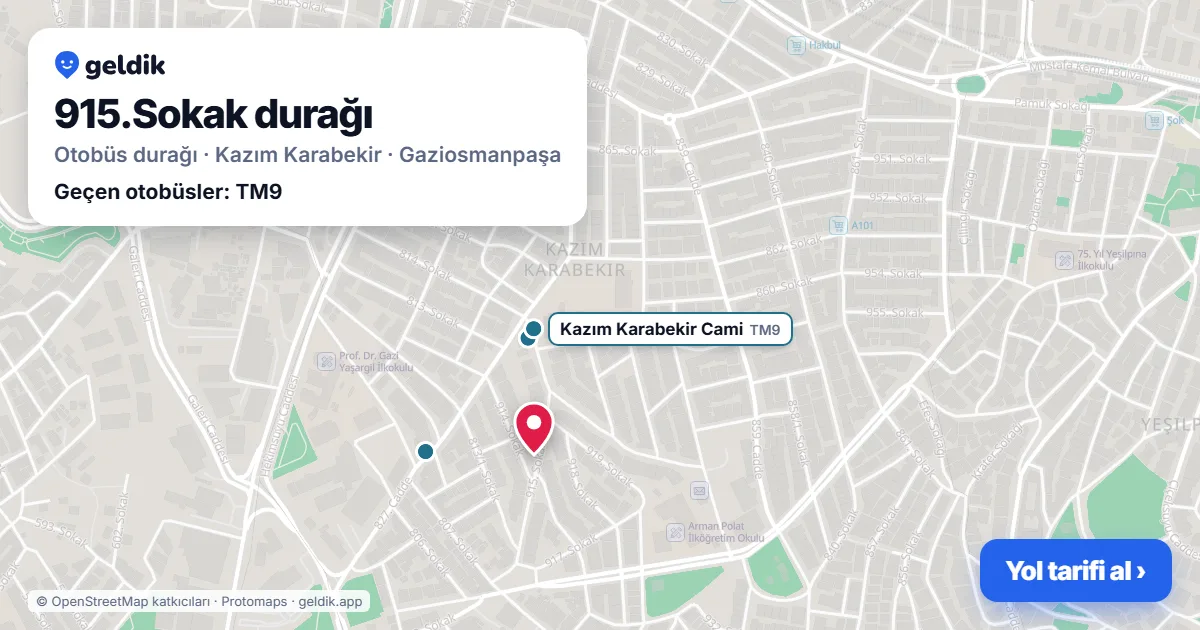 915.Sokak otobüs durağı haritada: konumu ve yakındaki duraklar