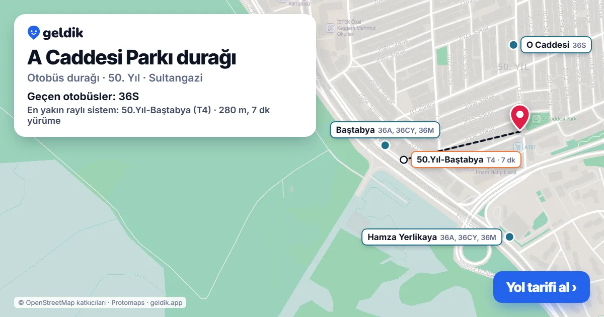 A Caddesi Parkı otobüs durağı haritada: konumu ve yakındaki duraklar