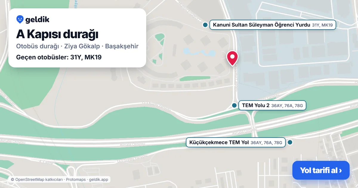A Kapısı otobüs durağı haritada: konumu ve yakındaki duraklar