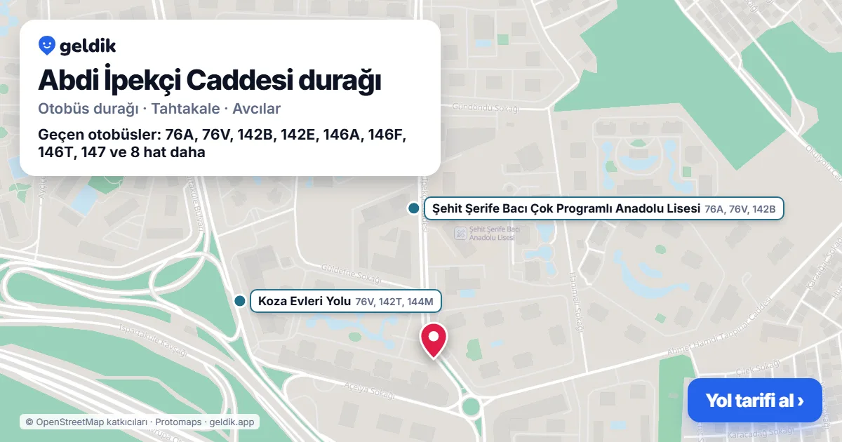 Abdi İpekçi Caddesi otobüs durağı haritada: konumu ve yakındaki duraklar