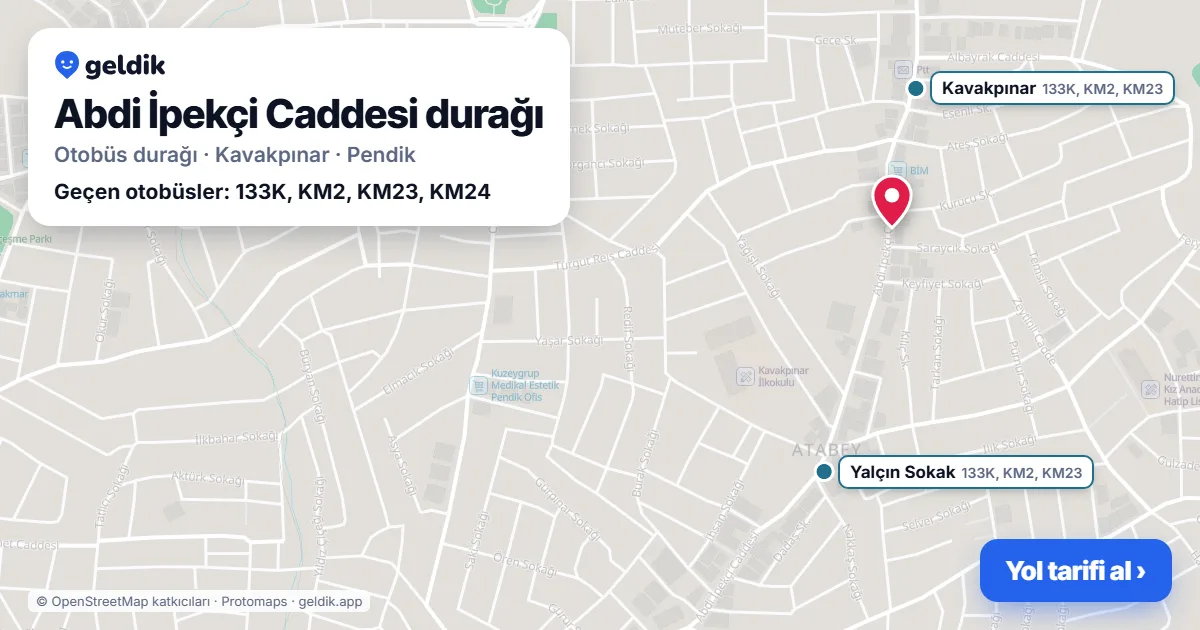 Abdi İpekçi Caddesi otobüs durağı haritada: konumu ve yakındaki duraklar
