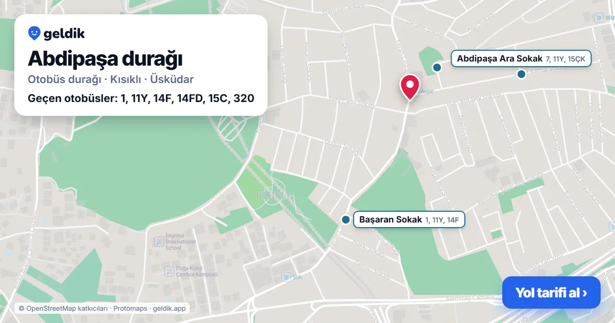 Abdipaşa otobüs durağı haritada: konumu ve yakındaki duraklar