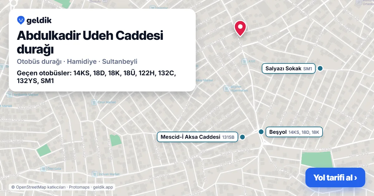Abdulkadir Udeh Caddesi otobüs durağı haritada: konumu ve yakındaki duraklar