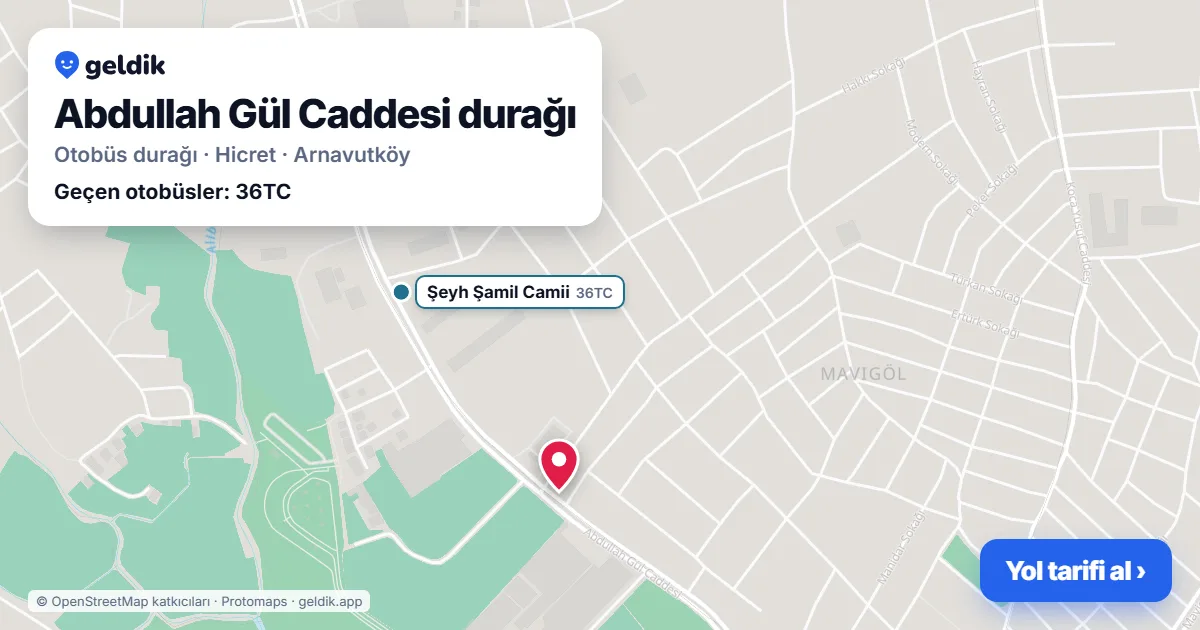 Abdullah Gül Caddesi otobüs durağı haritada: konumu ve yakındaki duraklar