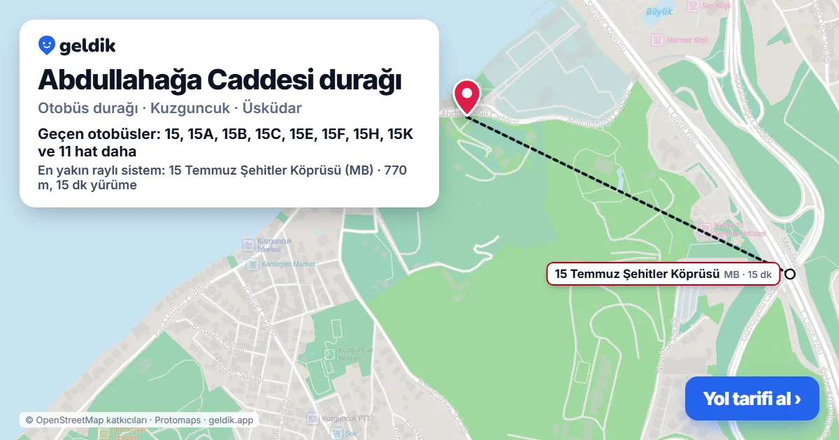 Abdullahağa Caddesi otobüs durağı haritada: konumu ve yakındaki duraklar