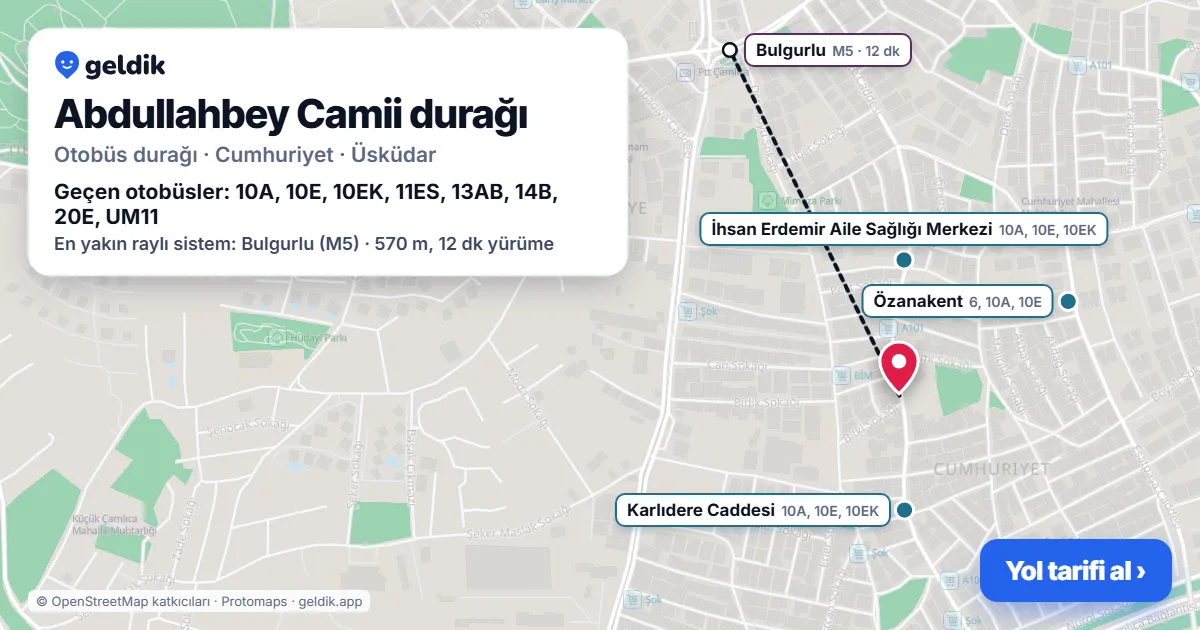 Abdullahbey Camii otobüs durağı haritada: konumu ve yakındaki duraklar