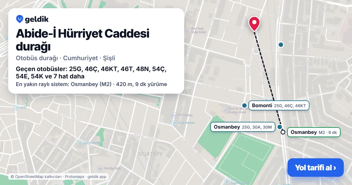 Abide-İ Hürriyet Caddesi otobüs durağı haritada: konumu ve yakındaki duraklar