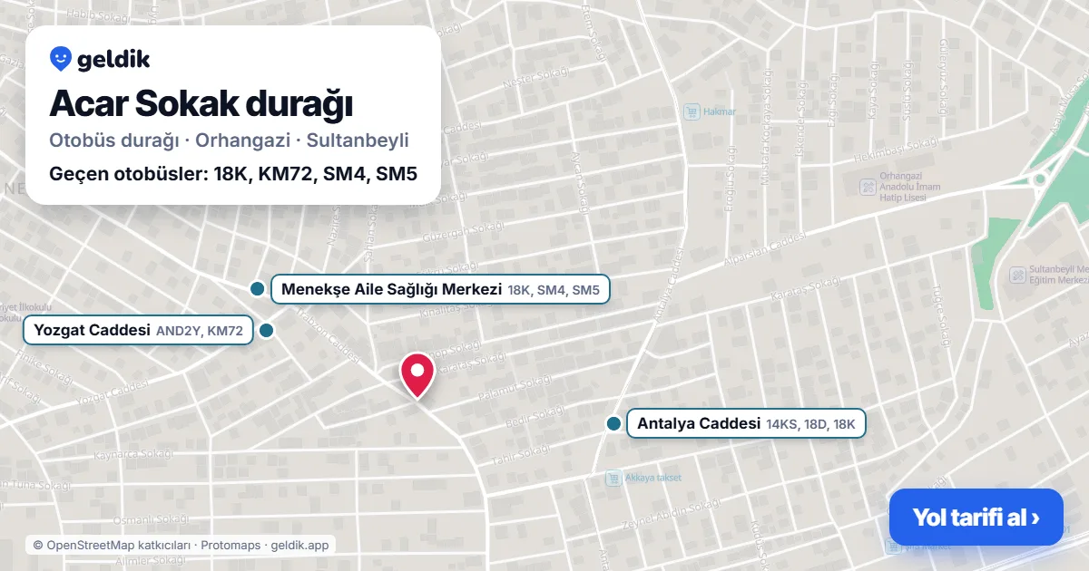 Acar Sokak otobüs durağı haritada: konumu ve yakındaki duraklar
