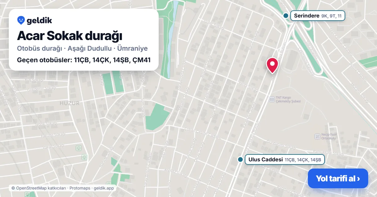 Acar Sokak otobüs durağı haritada: konumu ve yakındaki duraklar