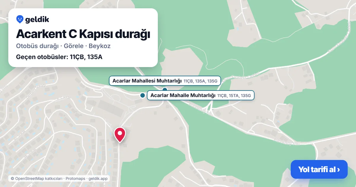 Acarkent C Kapısı otobüs durağı haritada: konumu ve yakındaki duraklar
