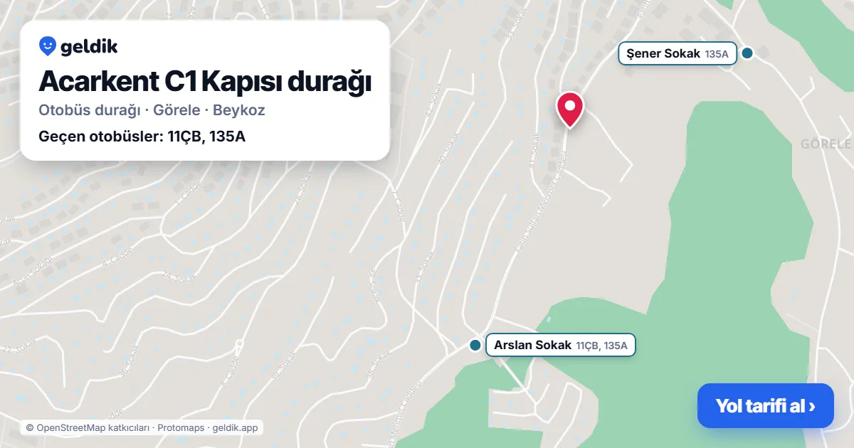 Acarkent C1 Kapısı otobüs durağı haritada: konumu ve yakındaki duraklar