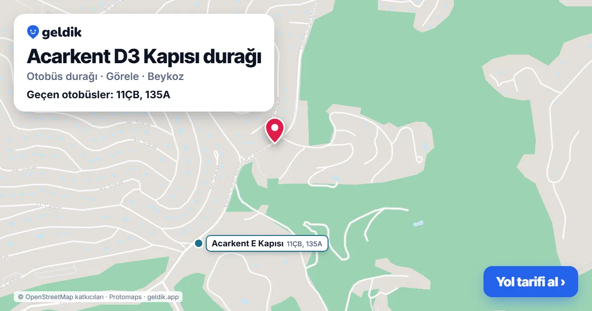 Acarkent D3 Kapısı otobüs durağı haritada: konumu ve yakındaki duraklar