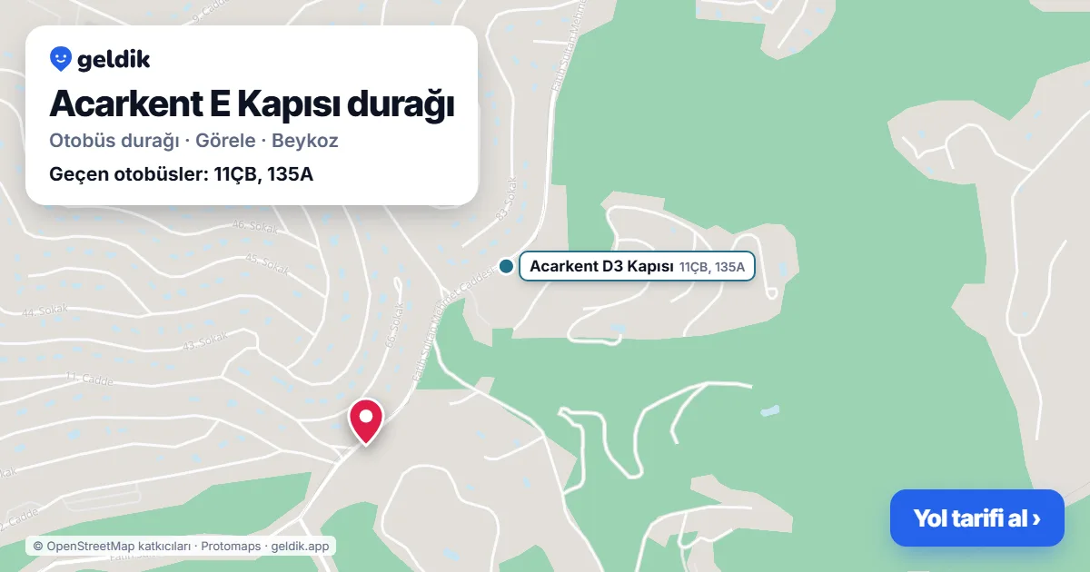 Acarkent E Kapısı otobüs durağı haritada: konumu ve yakındaki duraklar