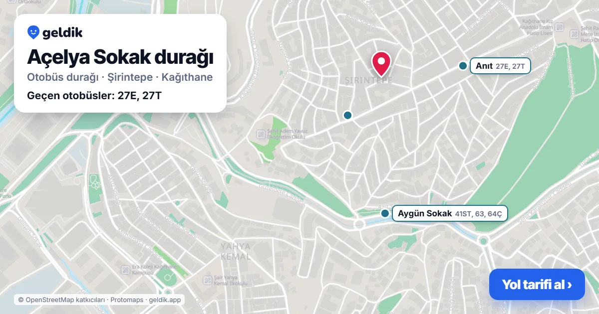 Açelya Sokak otobüs durağı haritada: konumu ve yakındaki duraklar