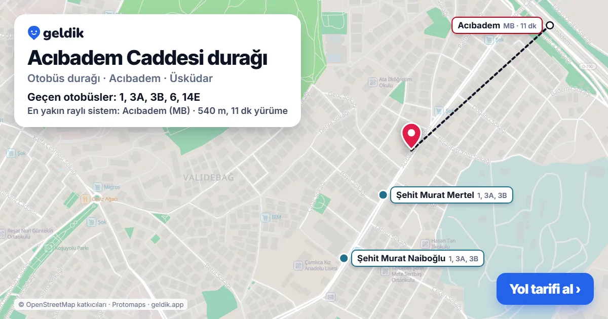 Acıbadem Caddesi otobüs durağı haritada: konumu ve yakındaki duraklar
