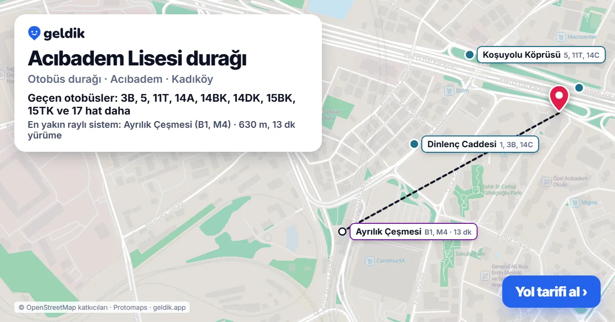 Acıbadem Lisesi otobüs durağı haritada: konumu ve yakındaki duraklar