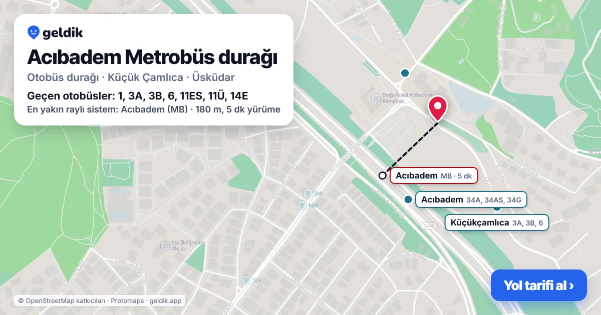 Acıbadem Metrobüs otobüs durağı haritada: konumu ve yakındaki duraklar