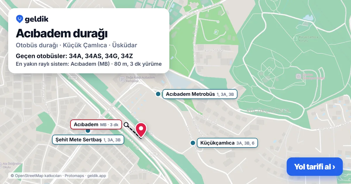 Acıbadem otobüs durağı haritada: konumu ve yakındaki duraklar