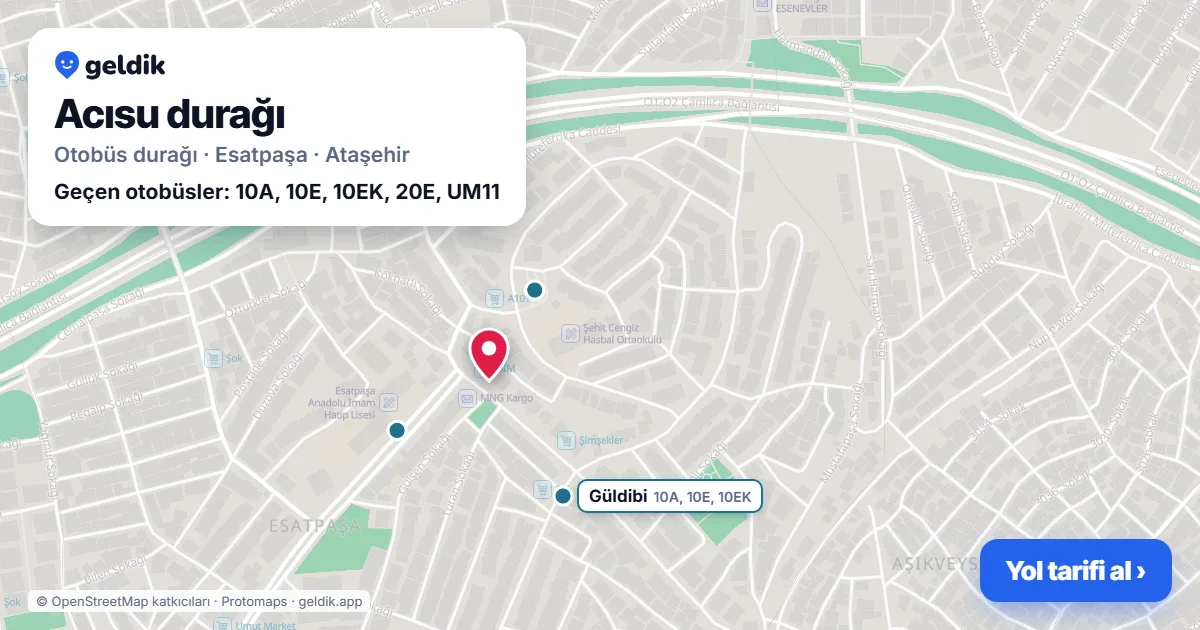Acısu otobüs durağı haritada: konumu ve yakındaki duraklar