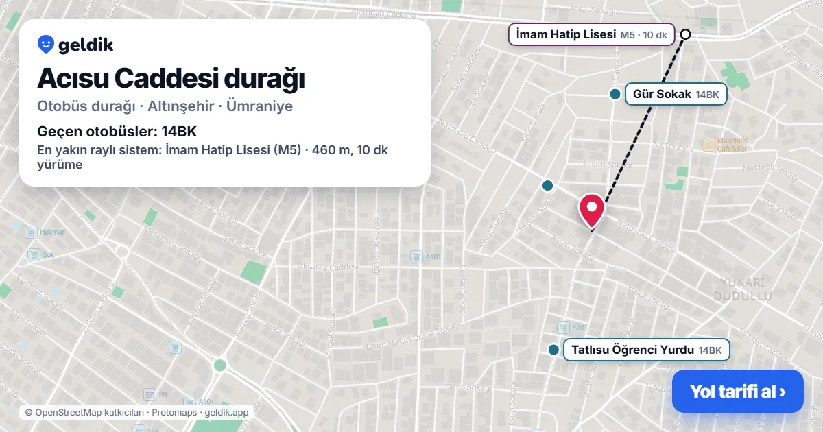 Acısu Caddesi otobüs durağı haritada: konumu ve yakındaki duraklar