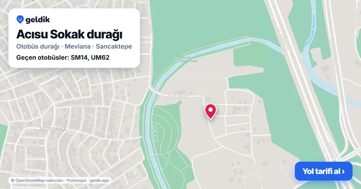 Acısu Sokak otobüs durağı haritada: konumu ve yakındaki duraklar