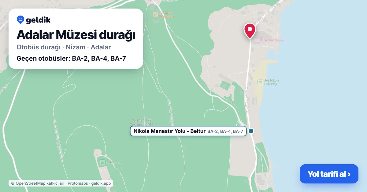 Adalar Müzesi otobüs durağı haritada: konumu ve yakındaki duraklar