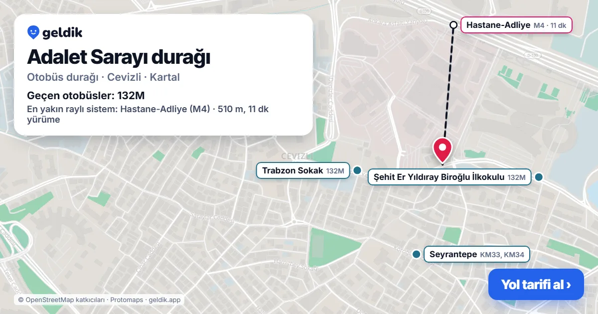 Adalet Sarayı otobüs durağı haritada: konumu ve yakındaki duraklar