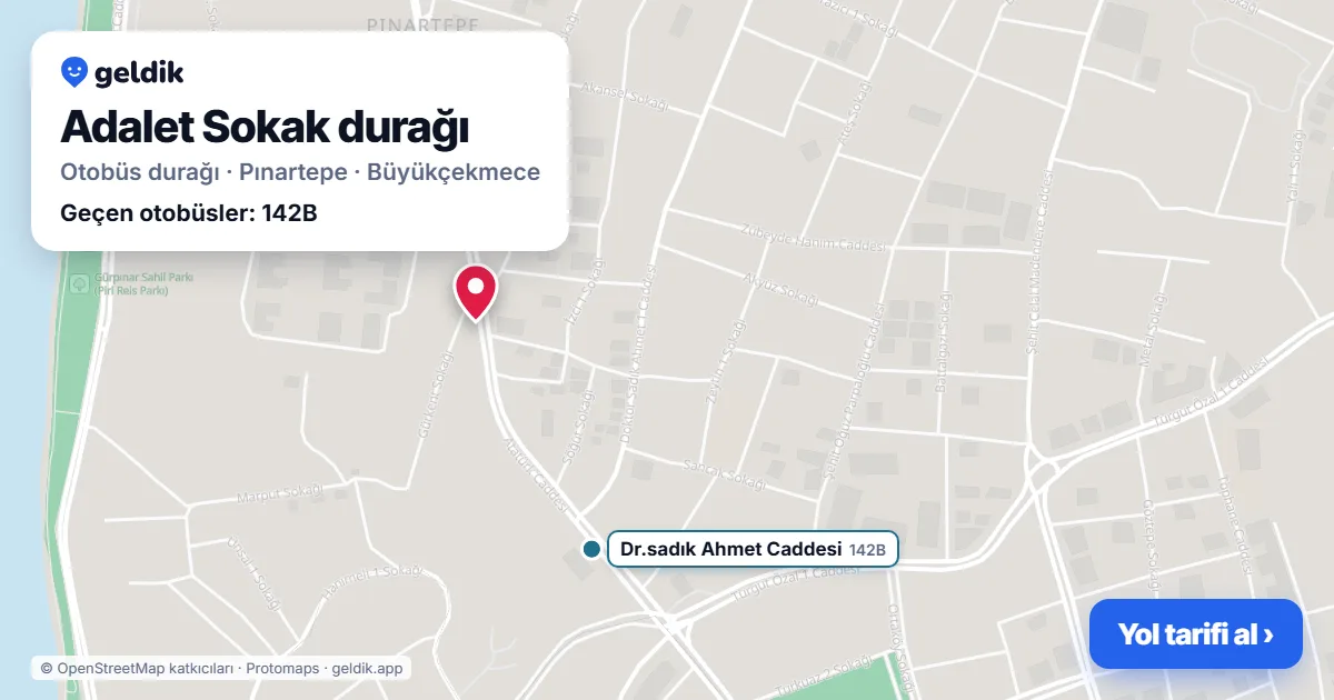 Adalet Sokak otobüs durağı haritada: konumu ve yakındaki duraklar