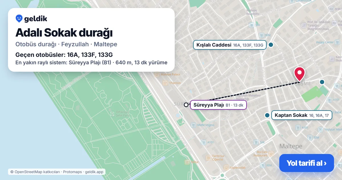 Adalı Sokak otobüs durağı haritada: konumu ve yakındaki duraklar
