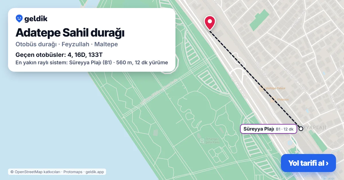 Adatepe Sahil otobüs durağı haritada: konumu ve yakındaki duraklar