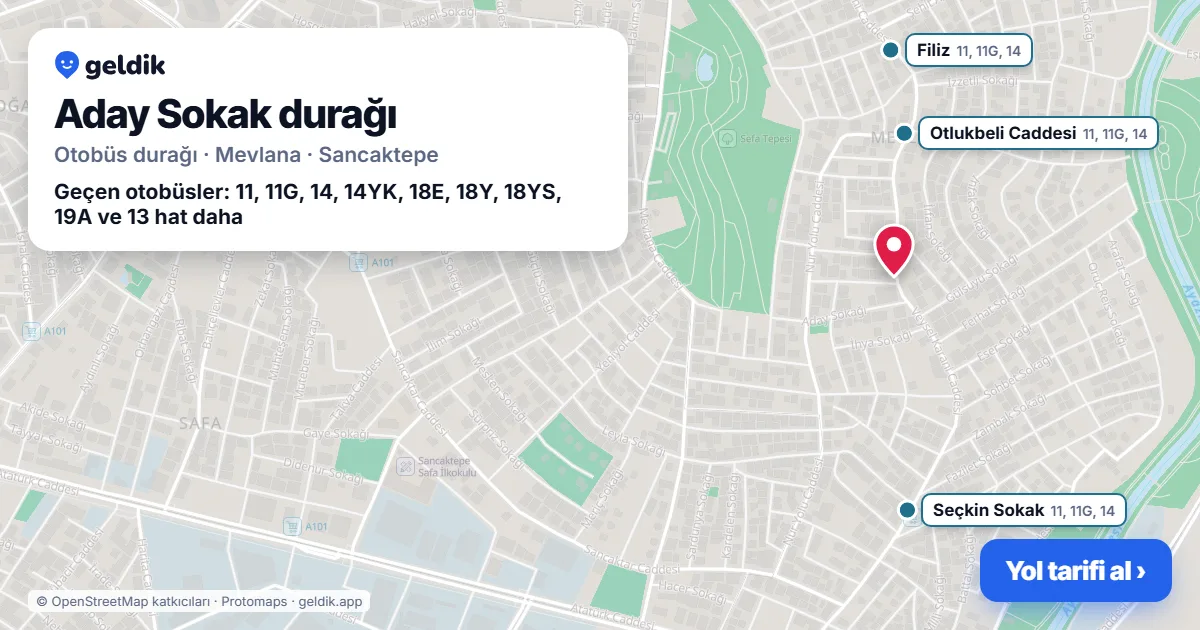 Aday Sokak otobüs durağı haritada: konumu ve yakındaki duraklar
