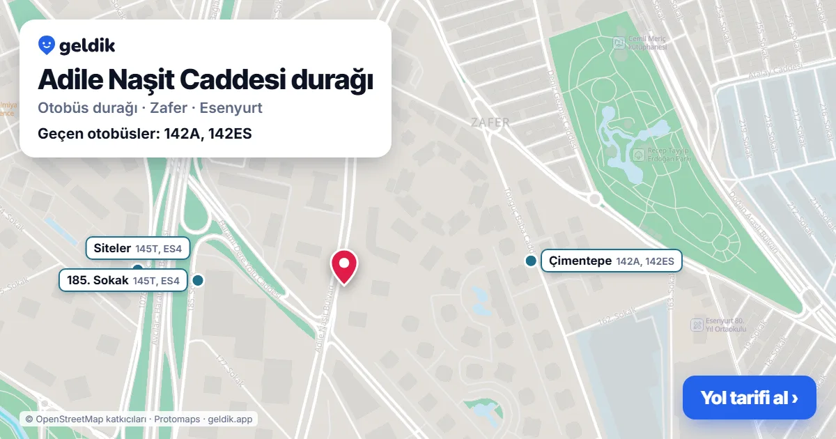Adile Naşit Caddesi otobüs durağı haritada: konumu ve yakındaki duraklar