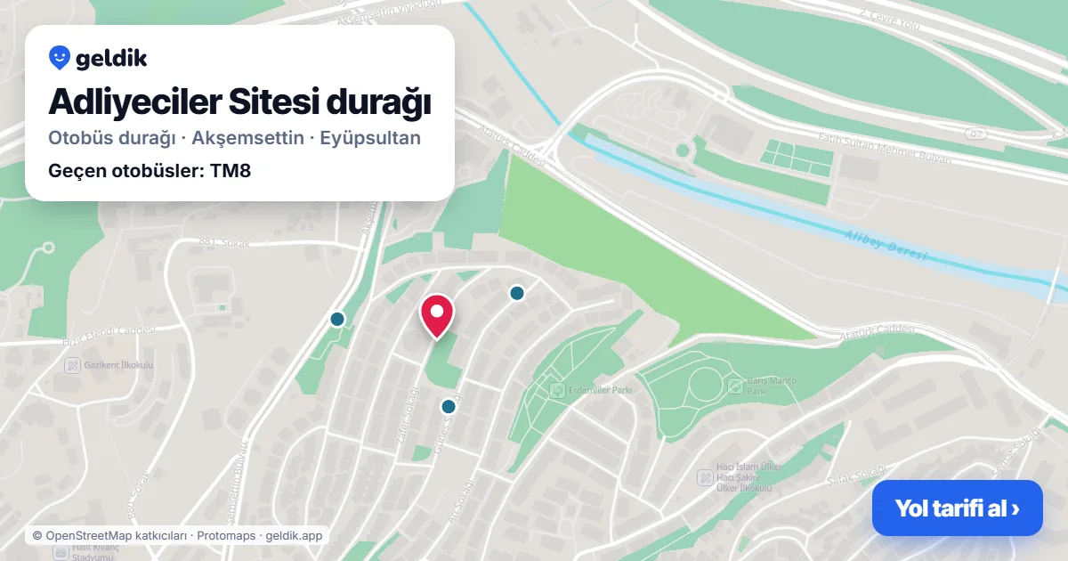 Adliyeciler Sitesi otobüs durağı haritada: konumu ve yakındaki duraklar