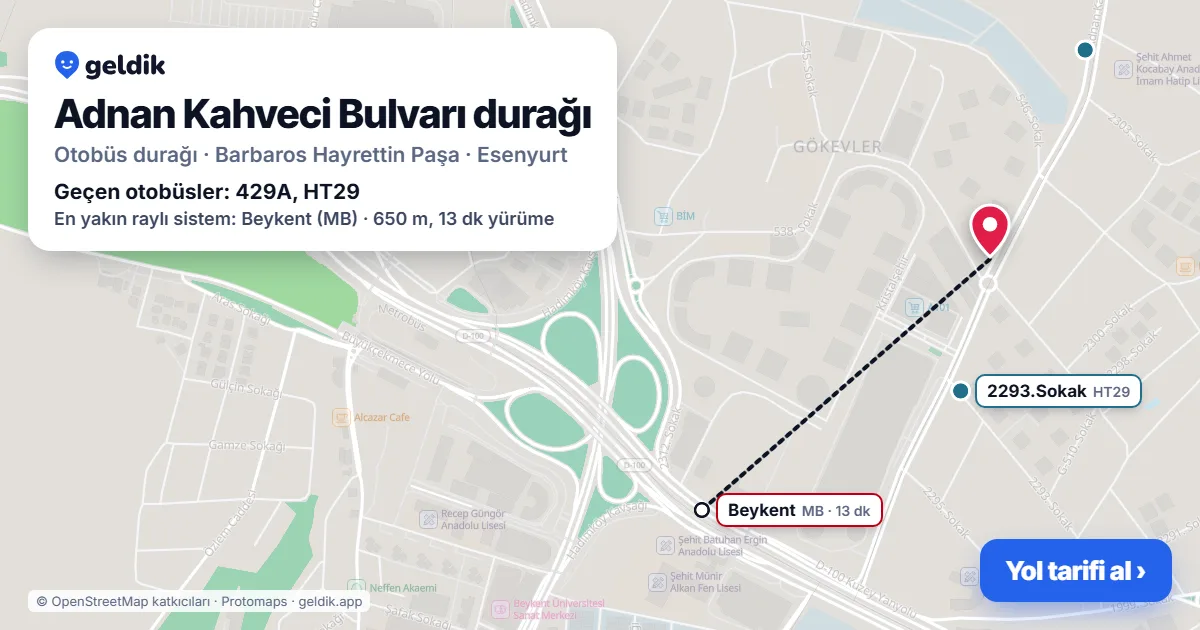Adnan Kahveci Bulvarı otobüs durağı haritada: konumu ve yakındaki duraklar