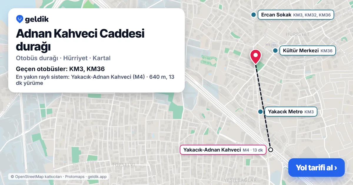 Adnan Kahveci Caddesi otobüs durağı haritada: konumu ve yakındaki duraklar